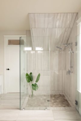 Barrier-free shower in master ensuite home designed by Hollie Whitehead