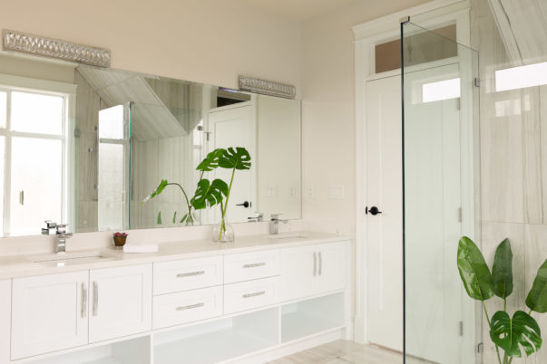 Double sinks in master bathroom house design by Hollie Whitehead